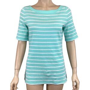 Talbots Stretch Weekend Tee Top Size Small Mint Green‎ & White Stripe